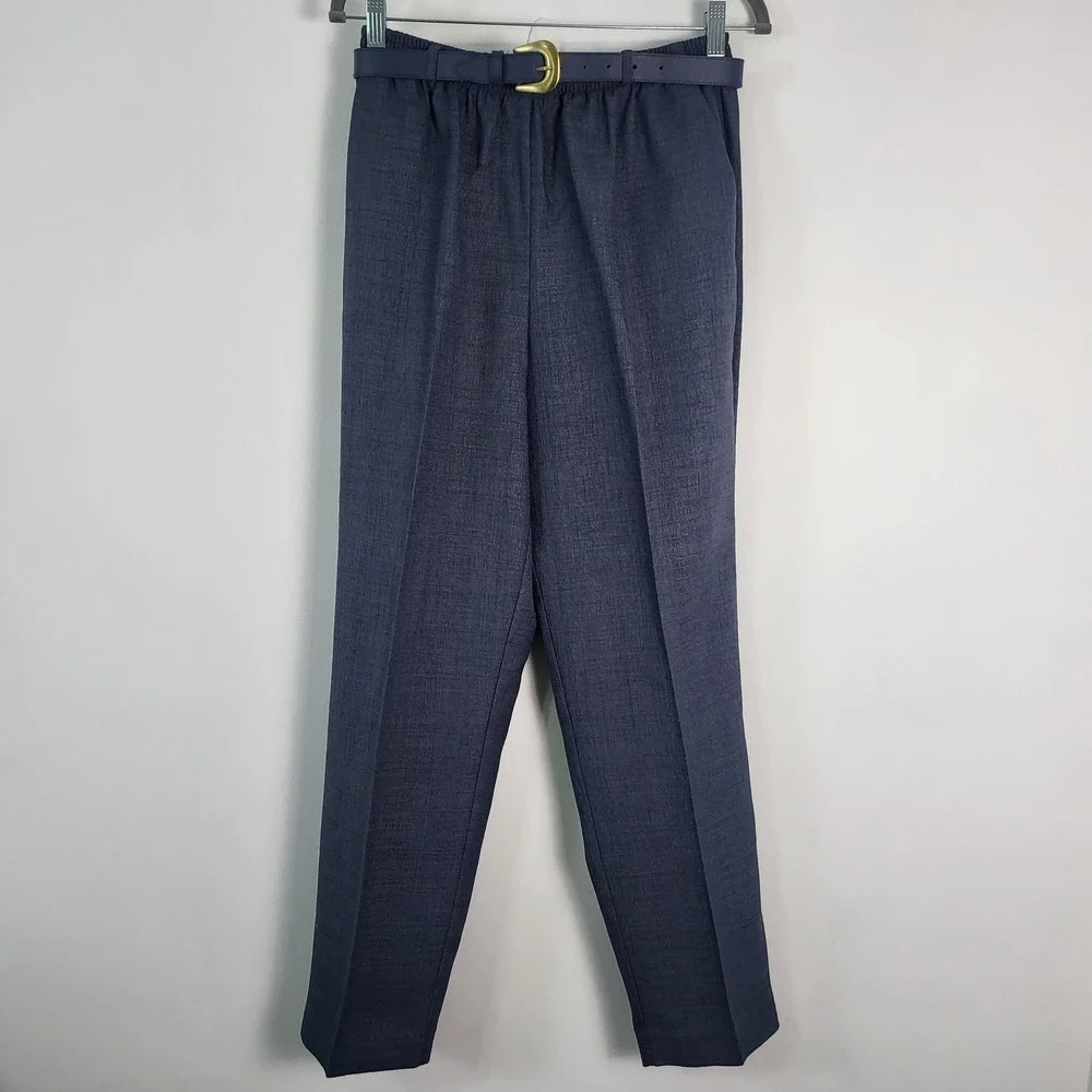 Alfred Dunner Womens Size 8 Slate Blue Elastic Waist Pull On belted Pants new